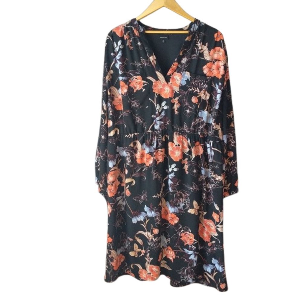 Who What Wear Black Floral Butterflies Long Sleeve Midi Shirt Dress Size 3x 3